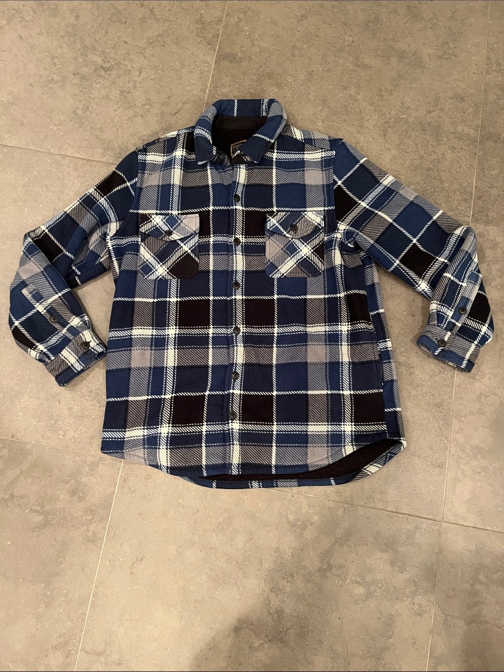 Men's Fleece Lined Blue Plaid Flannel Shirt - Classic Button-Up